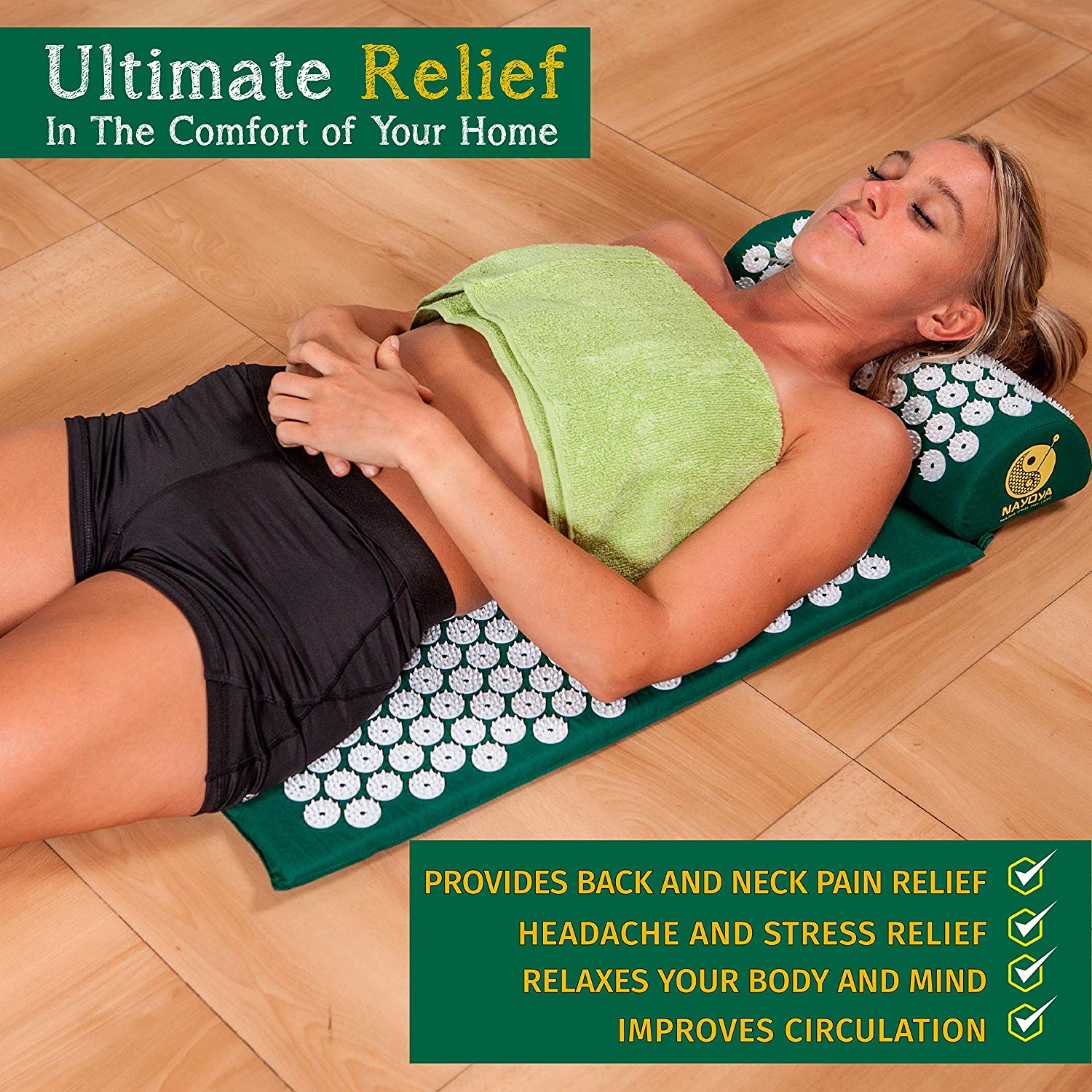 Nayoya Back and Neck Pain Relief - Acupressure Mat and Pillow Set